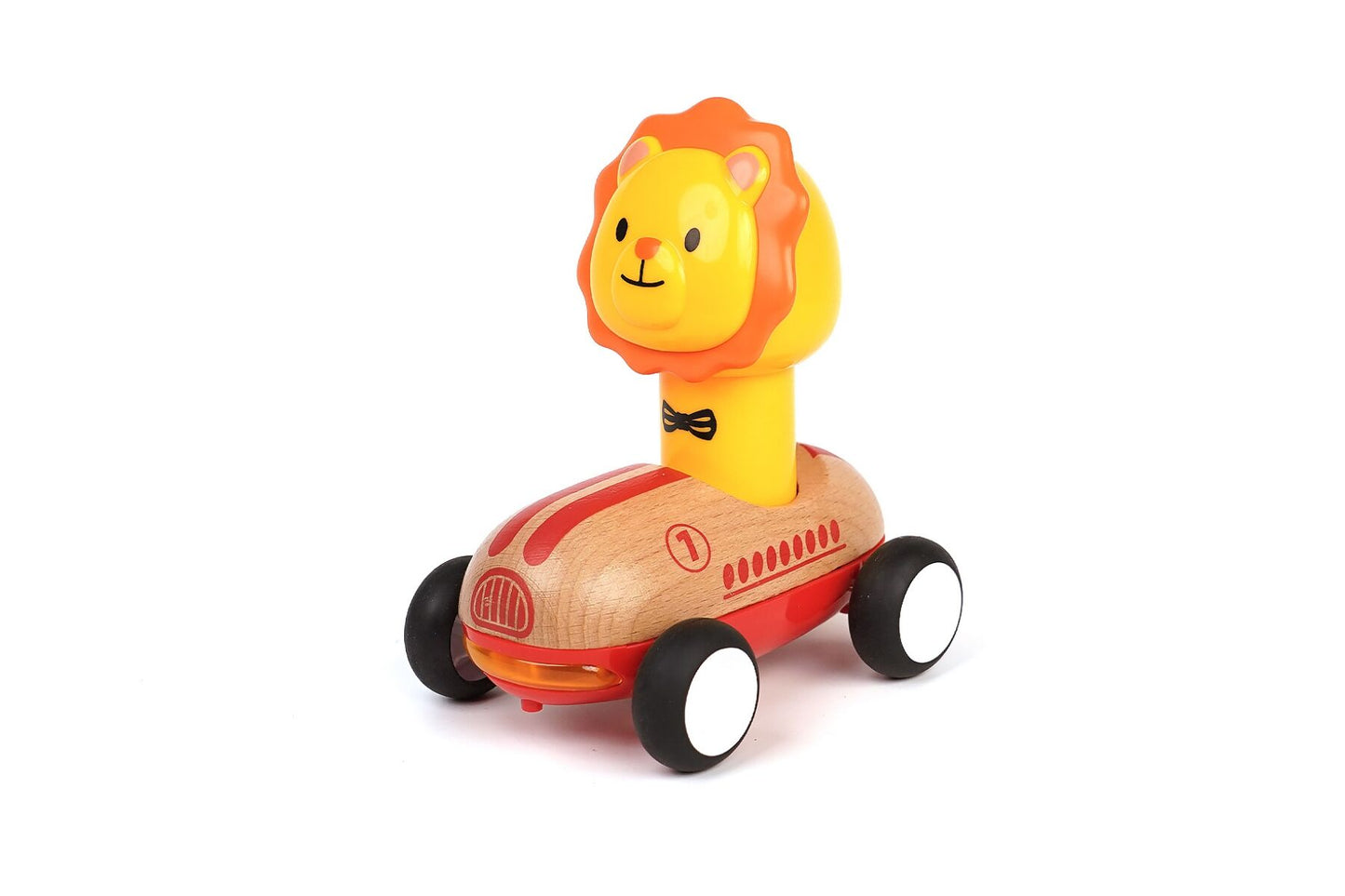 WOODEN PRESS GO RACER LION WITH SOUND AND LIGHT - Bamboo Sprout