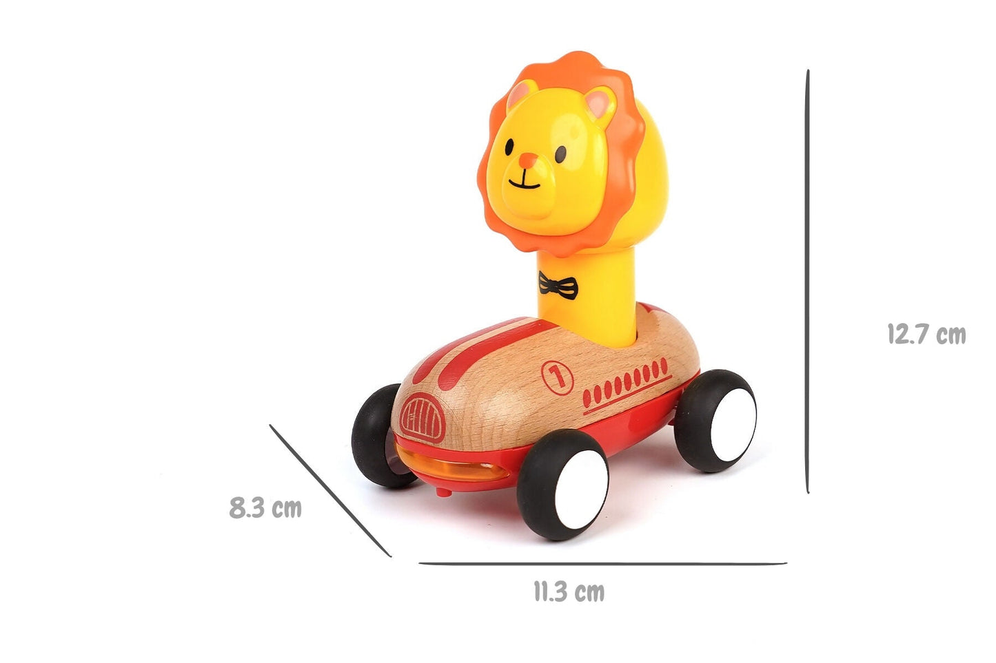 WOODEN PRESS GO RACER LION WITH SOUND AND LIGHT - Bamboo Sprout
