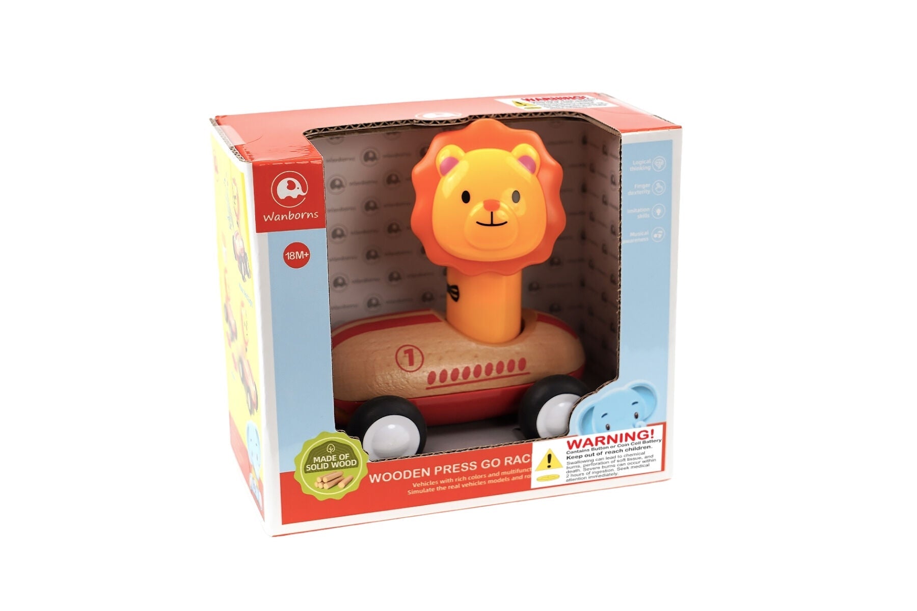 WOODEN PRESS GO RACER LION WITH SOUND AND LIGHT - Bamboo Sprout