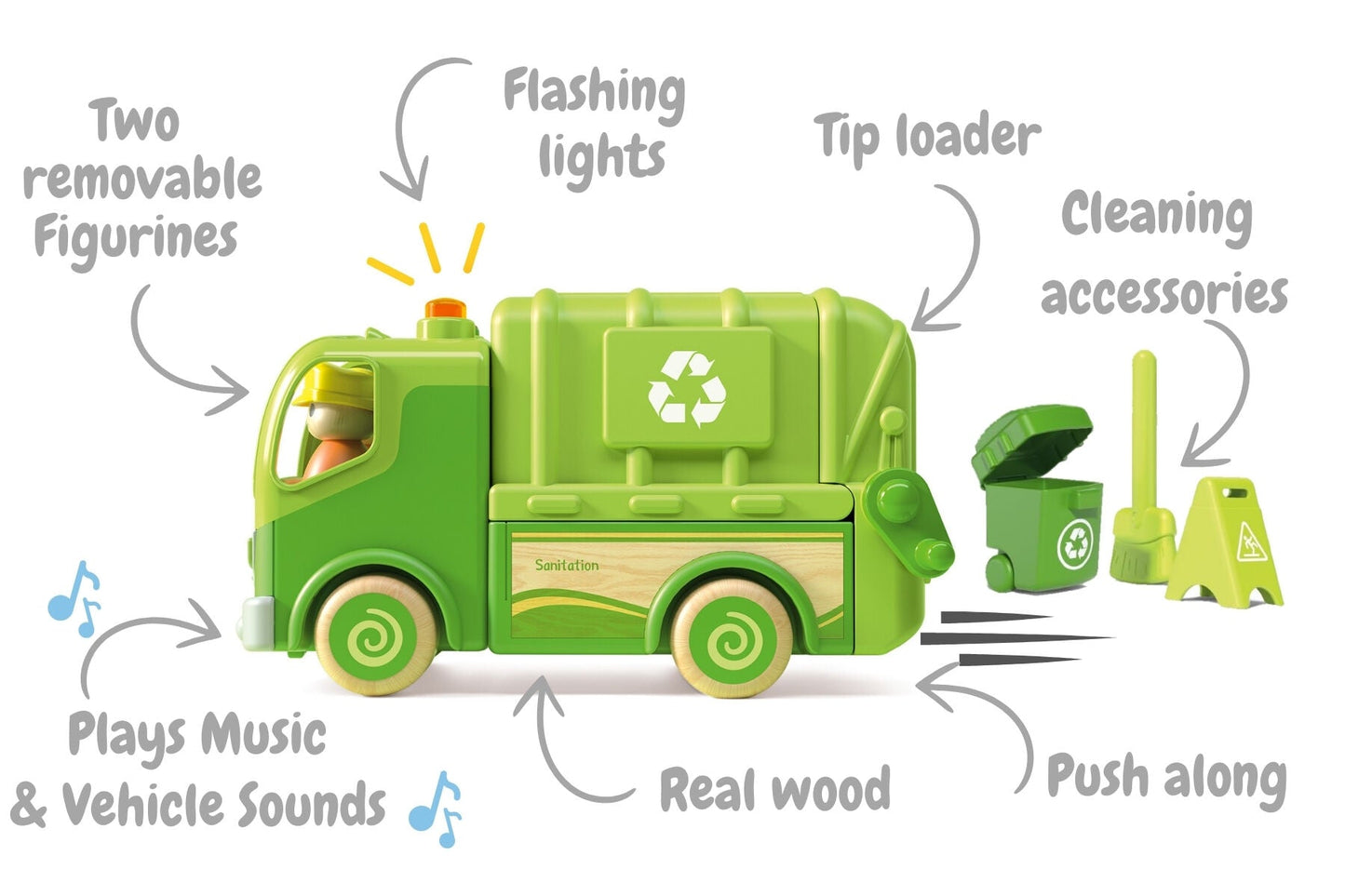 WOODEN RECYCLE TRUCK WITH SOUND AND LIGHT - Bamboo Sprout